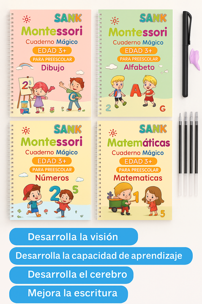 4 Cuadernos mágicos de escritura para Niñas y Niños